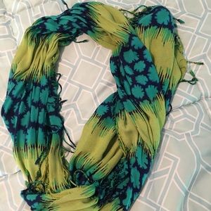 Lime and blue scarf/wrap with fringe